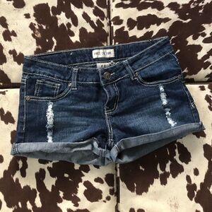 Free Culture Distressed Dark Blue Jean Shorts